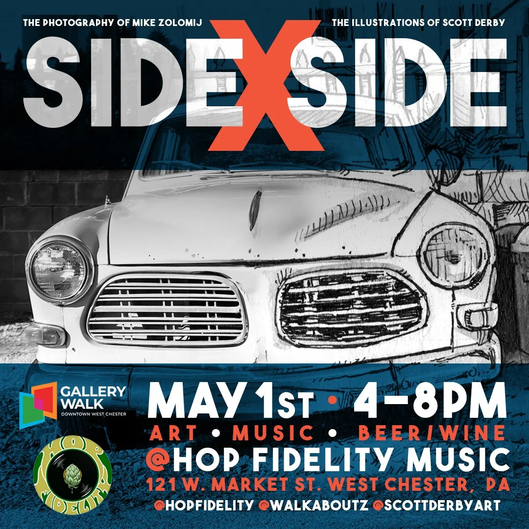 THIS FRIDAY!!! MAY 1st, @hopfidelity will be hosting me and my hetero life-mate Mike Zolomij @unsungphilly in our first collaborative art show entitled "Side X Side" as part of West Chester's 2026 Gallery Walk. The exhibition pairs Michael&