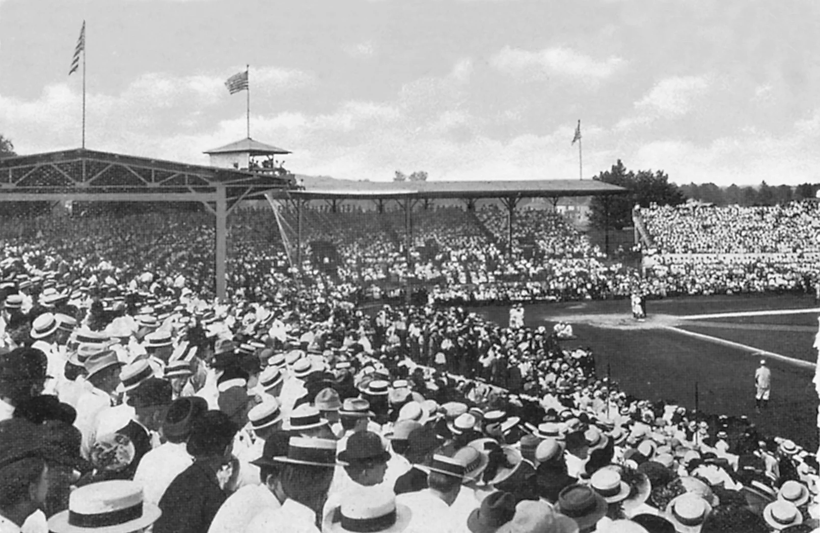 Birmingham baseball fans fill Rickwood Field, opening day, 18 August 1910. (Historic postcard, author’s collection)