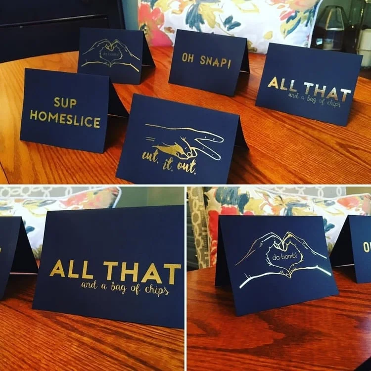 Totally 90's // 5 Lined Cards // Gold Foil on Black