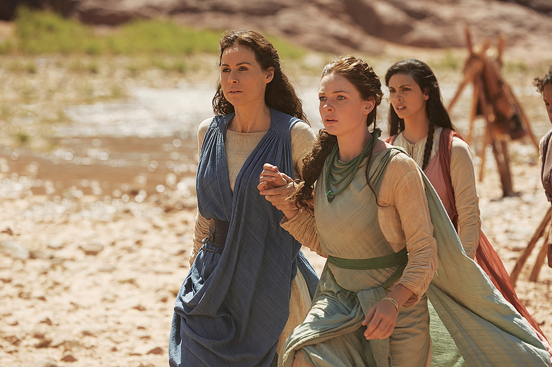 From left, Minnie Driver (“Leah”), Rebecca Ferguson (“Dinah”) and Morena Baccarin (“Rachel”) star in the 2014 Lifetime miniseries, “The Red Tent.” Photo ©2014 A&E Television Networks, LLC. All rights reserved. Photo: Joey L. 