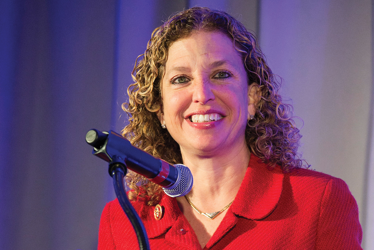 Congresswoman Debbie Wasserman Schultz addresses the audience at JWI's 2014 Women to Watch gala in Washington, D.C. (Photo by Michael Bennett Kress.)