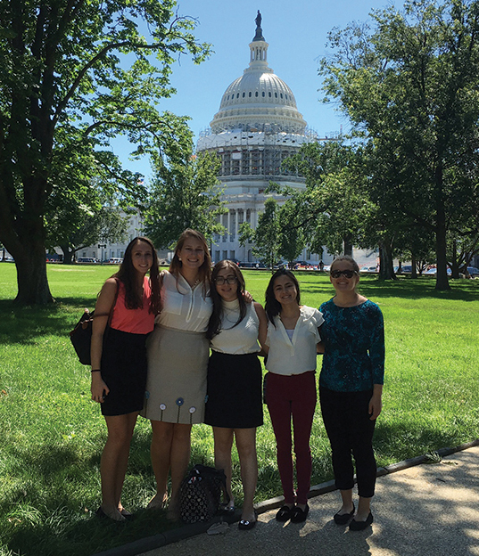 JWI's 2016 summer interns delivering the Interfaith Coalition's letter on Capitol Hill.