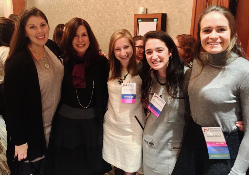 (L to R) Alyce Blum, JWI CEO Lori Weinstein, and N.Y. Young Women's Leadership Network board members Erika Berger, Sara Wiesenfeld, and Hannah Deoul were all smiles at the 2016 Young Women's Leadership Conference. 