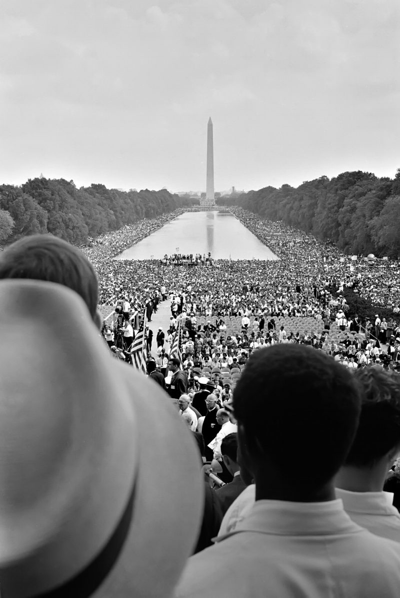Photo by Warren K. Leffler Crowds surrounding the Reflecting Pool, during the 1963 March on Washington.