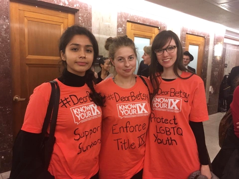 Photo courtesy of Julia Dixon (L to R) Mahroh Jahangiri, Executive Director at Know Your IX, Sofie Karasek, Director of Education and Co-founder at End Rape on Campus, and Julia Dixon, Promoting Awareness, Victim Empowerment Ambassador.