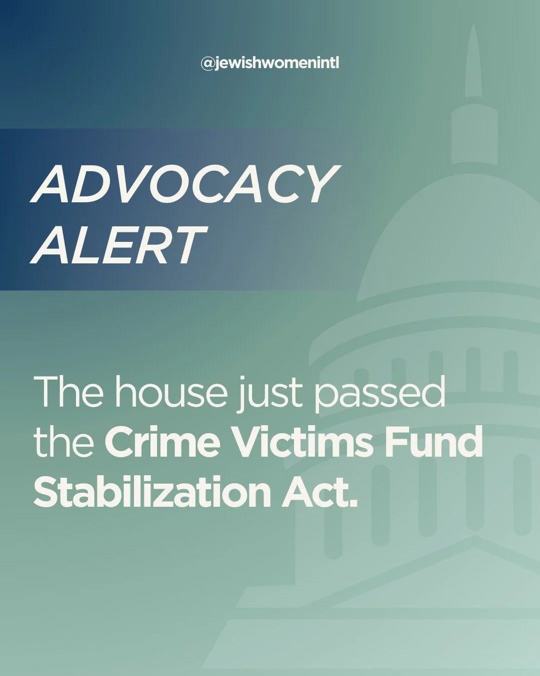 🚨 MAJOR WIN 🚨

The Crime Victims Fund Stabilization Act passed the House!

Why JWI led this effort: At JWI, we work to prevent and end domestic violence and to empower survivors by ensuring they have the services they depend on to rebuild their liv