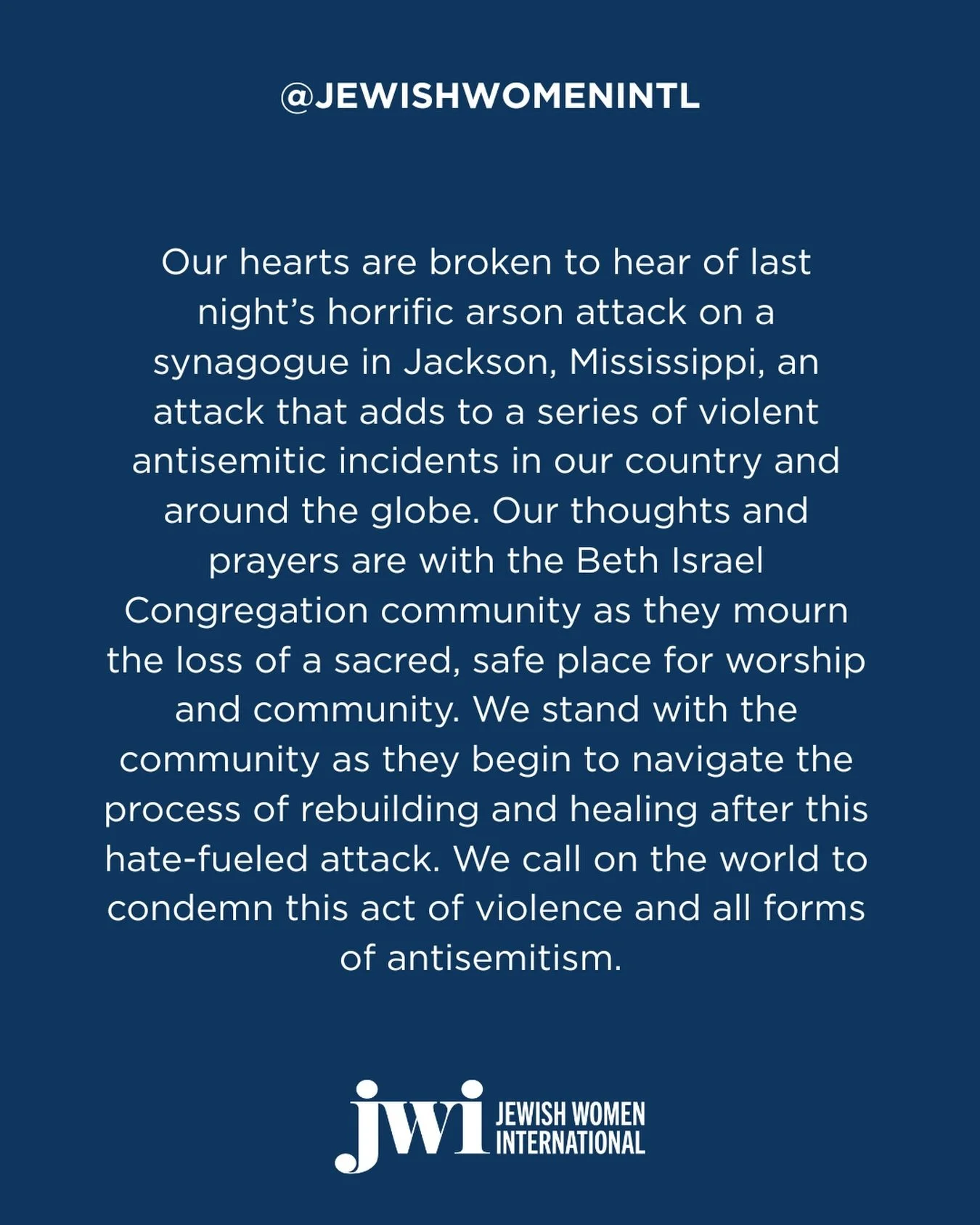 Our statement on the arson attack in Jackson, Mississippi.
