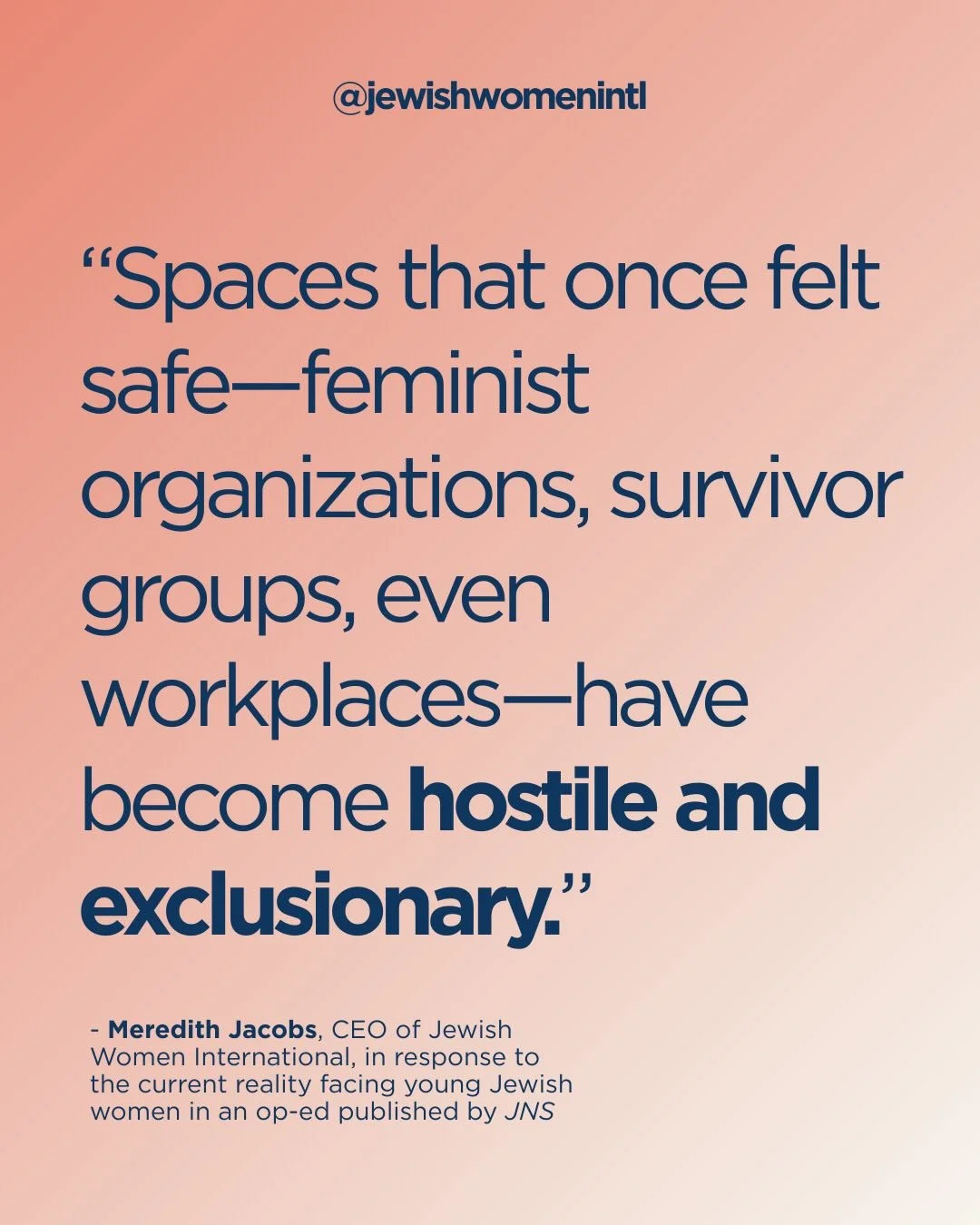In a recent op-ed published by @jns_org, JWI CEO Meredith Jacobs reflects on the current reality facing young Jewish women where safety feels uncertain, belonging is conditional, and support can no longer be assumed.

For more than 125 years, Jewish 