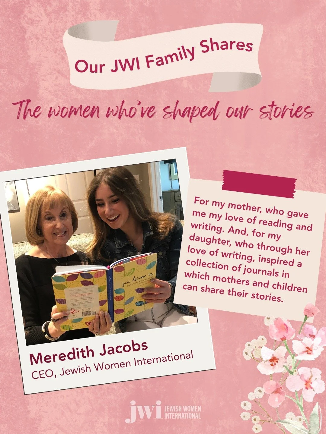 We all have women who've shaped our stories &mdash; moms, bubbies, daughters, chosen family.
 
This Mother's Day, send a card to the women you're celebrating. Every JWI Mother's Day card celebrates her and helps restock the shelves of JWI's children'
