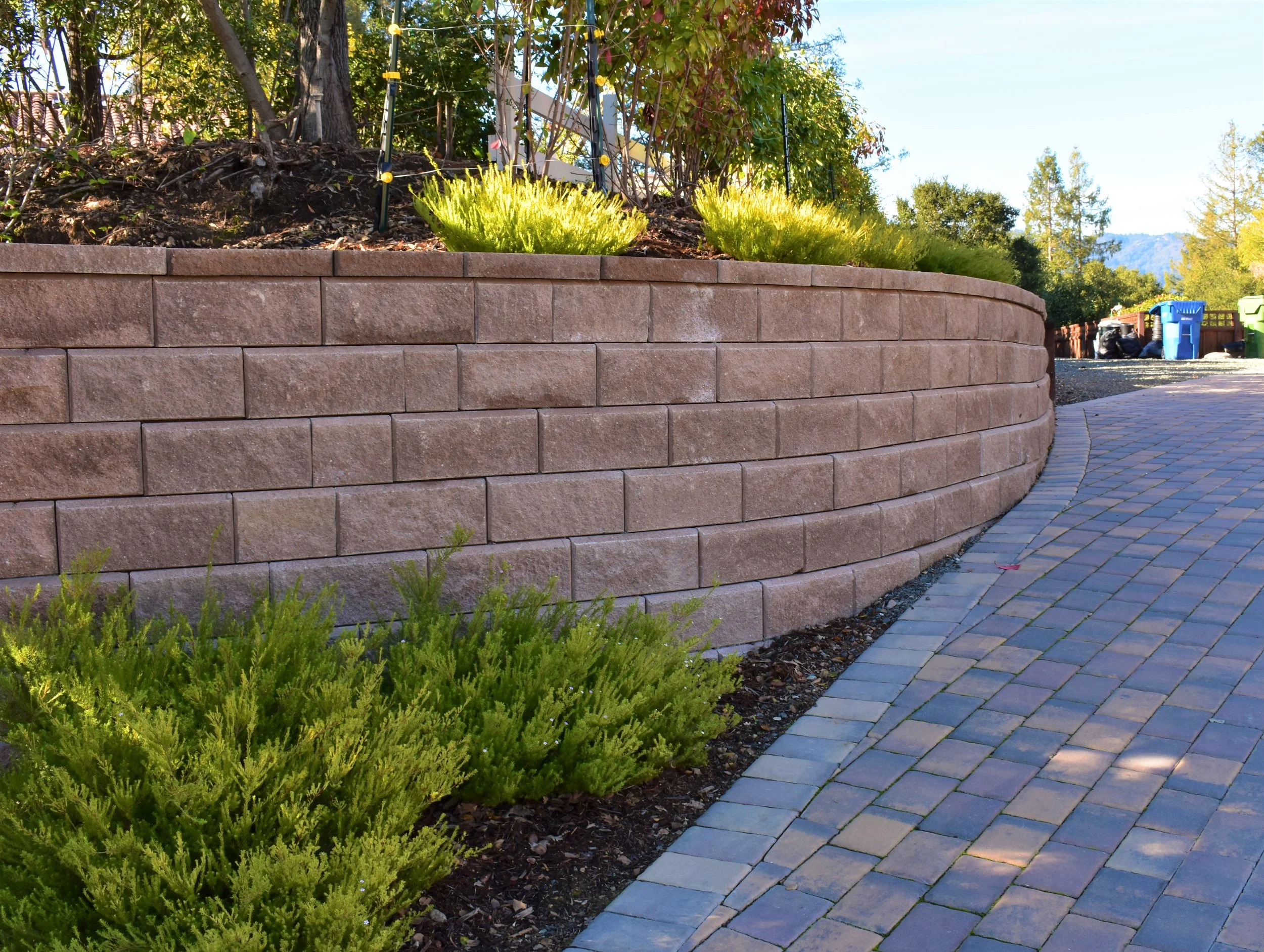  Block Retaining wall , new plants, and pavered driveway . 