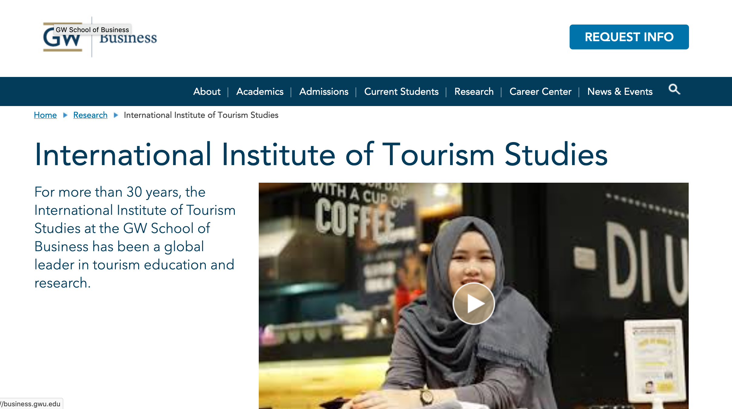 Website  for the International Institute of Tourism Studies at GW School of Business, 