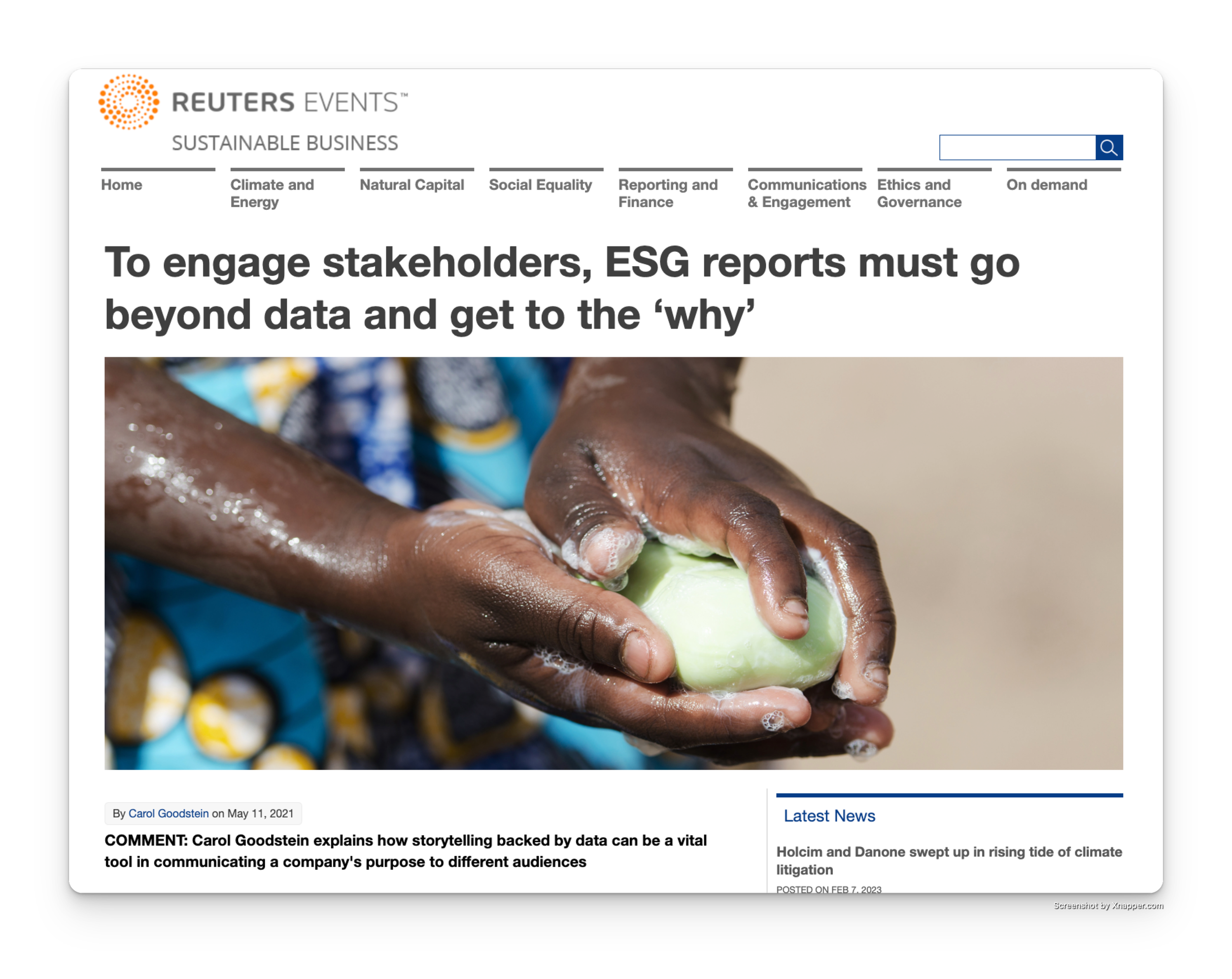 Article for Reuters on the need to integrate storytelling with data in ESG reports