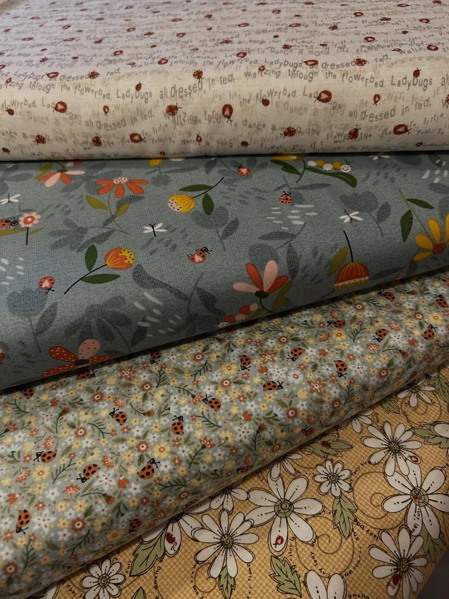 Tonight&rsquo;s showcased fabrics come from Blank &ldquo;Casa &amp; Cozy&rdquo; retailing at $13.99 a yard and Henry Glass &ldquo;Love Bug&rdquo; retailing at $14.49 a yard.
Stop by and check these out! Super fun! What might you create with these?