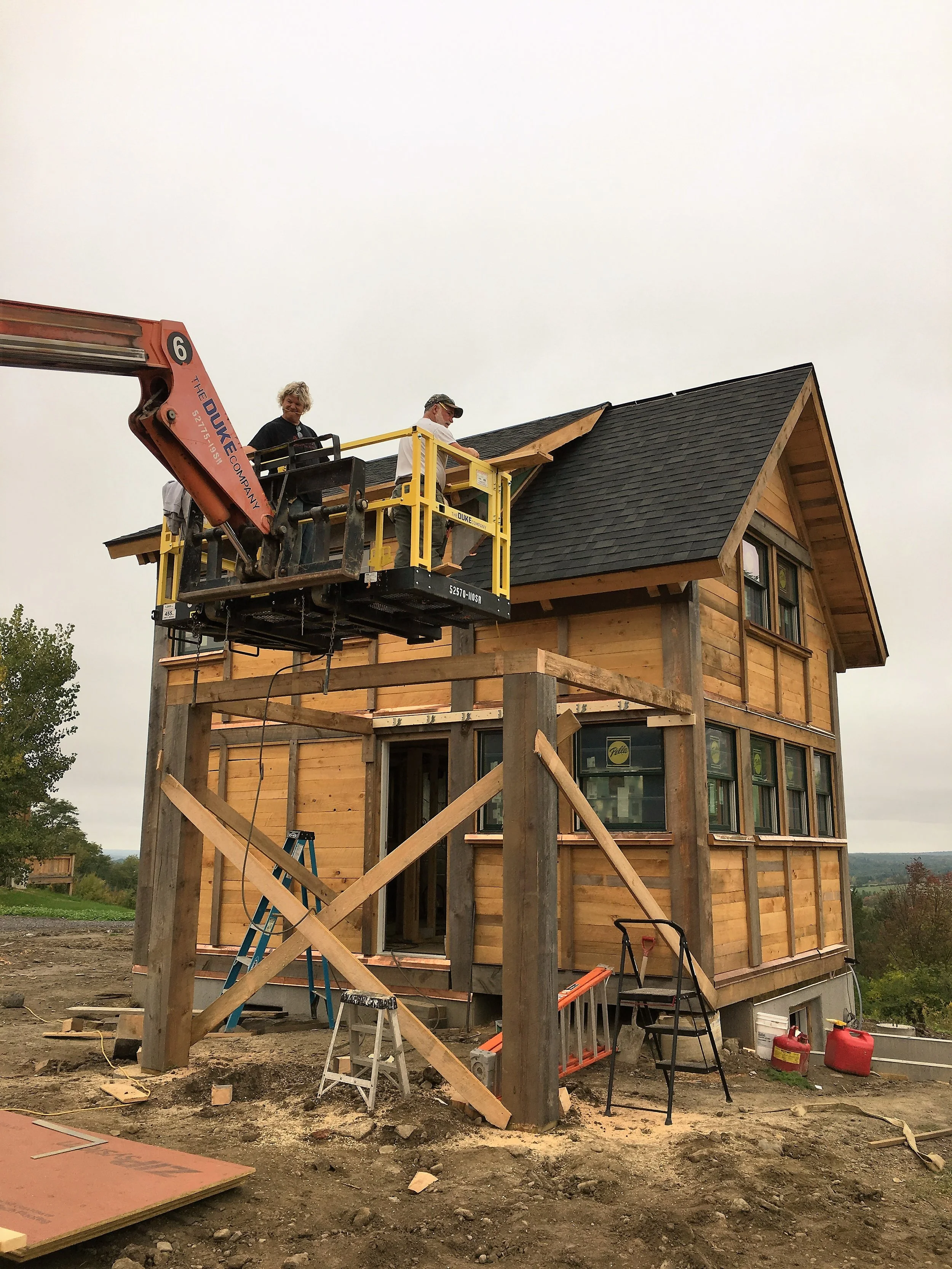 Tiny Timber deck construction with forklift