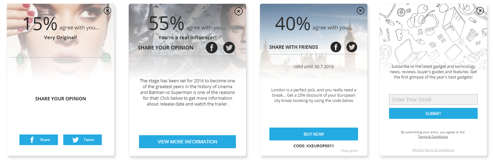 Define your post's goal as editorial or commercial, and select the relevant Engage Card that will help you achieve this goal : Basic, Redirect, Coupon or Subscription.