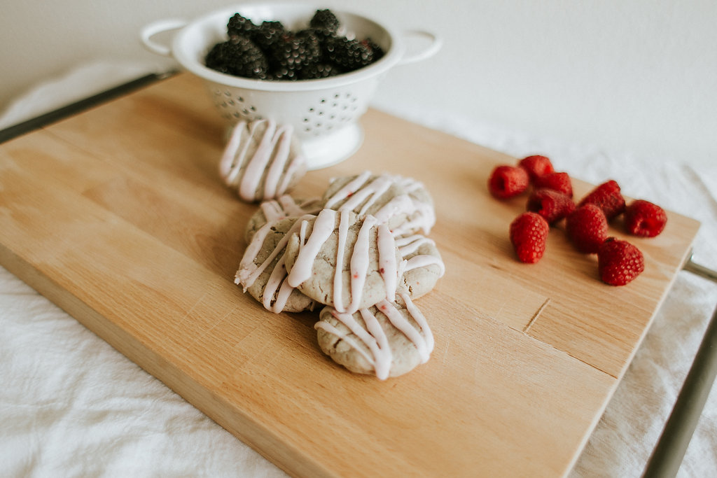 I N G R E D I E N T S -1 cup (2 Sticks) salted butter (softened) -1 cup sugar -½ tsp almond extract -1 ½ tsp Vanilla extract -1 egg -2 tsp. baking powder -3 cups flour -1/8 cup (+ 1 tsp. Blackberry Puree fo
