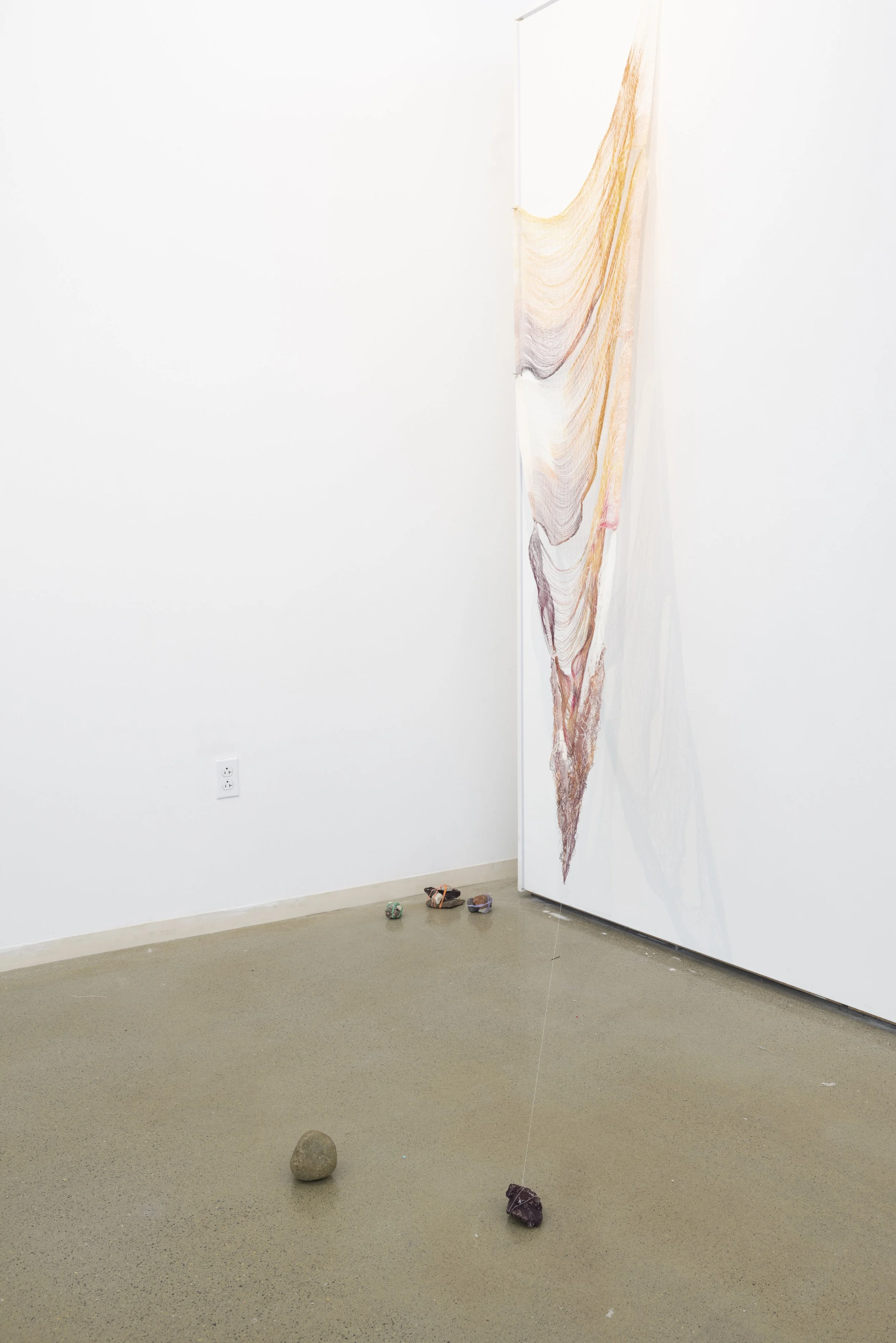   gossamer   paper yarn, nylon, stones  dimensions variable  2023 