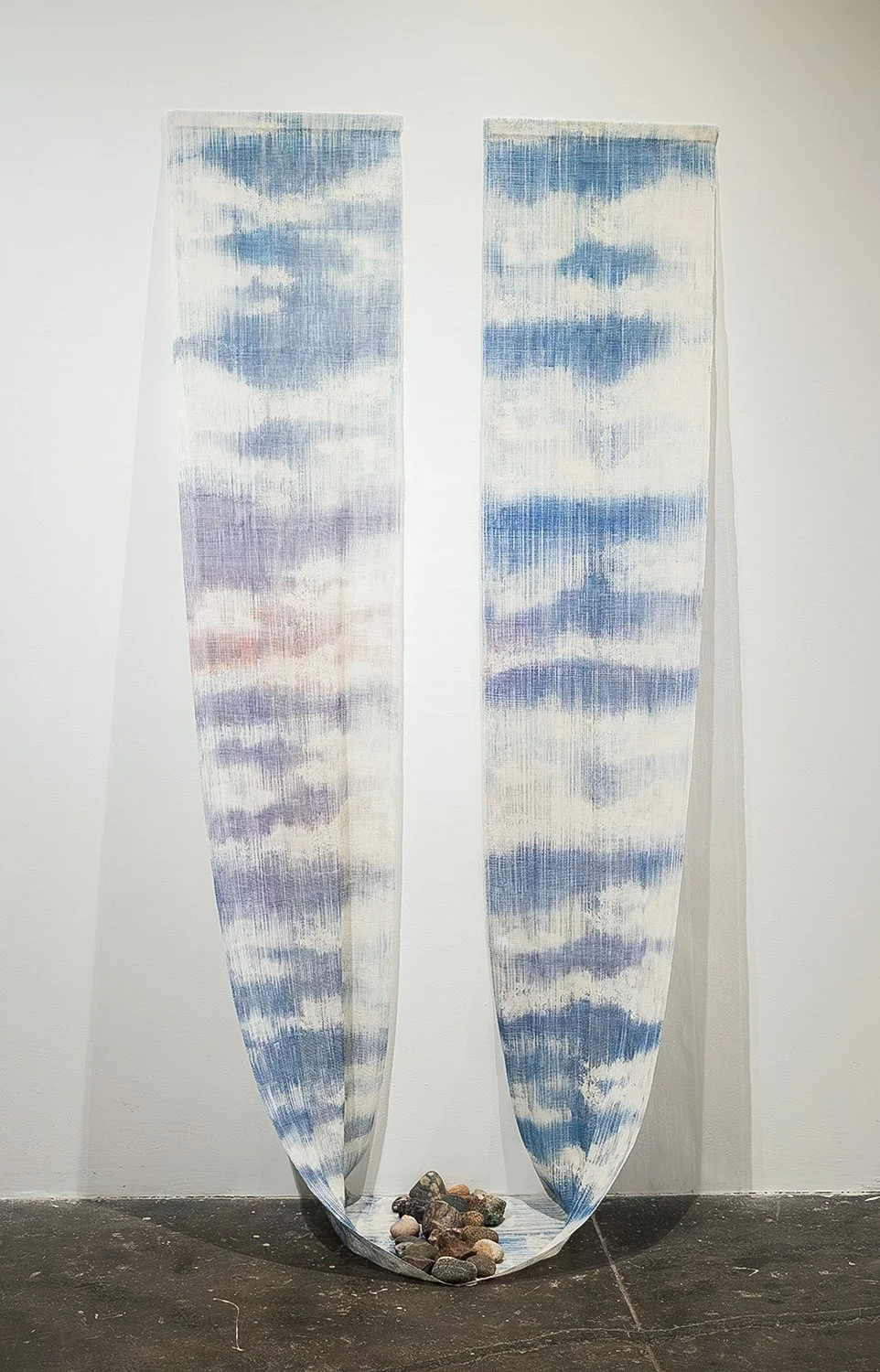   if the wind is still   screen print, handwoven cotton, stones  8’ x 4’ x 2’  photo credit: AUTOMAT 