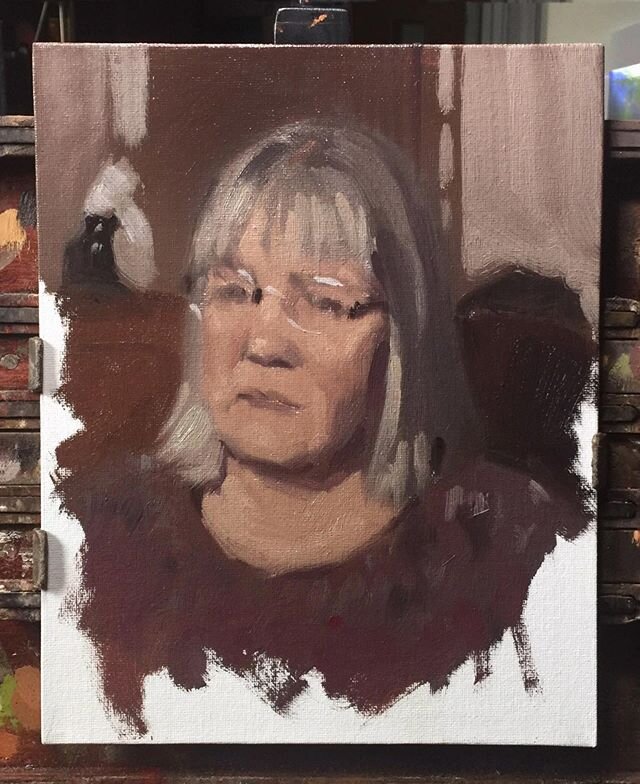 My mum agreed to a quick sitting... she absolutely hates people looking at her but she agreed on the proviso that she could watch a film (Clash of The Titans for some reason?). .
This was about 1.5 hours .
.
Oil on canvas board 
8&rdquo; x 10&rdquo; 