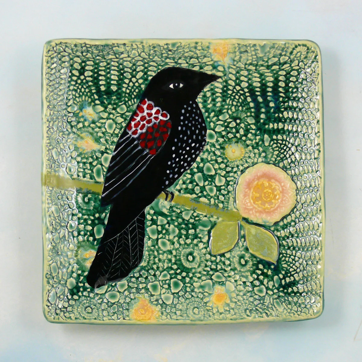 Redwinged Blackbird, 10" porcelain platter