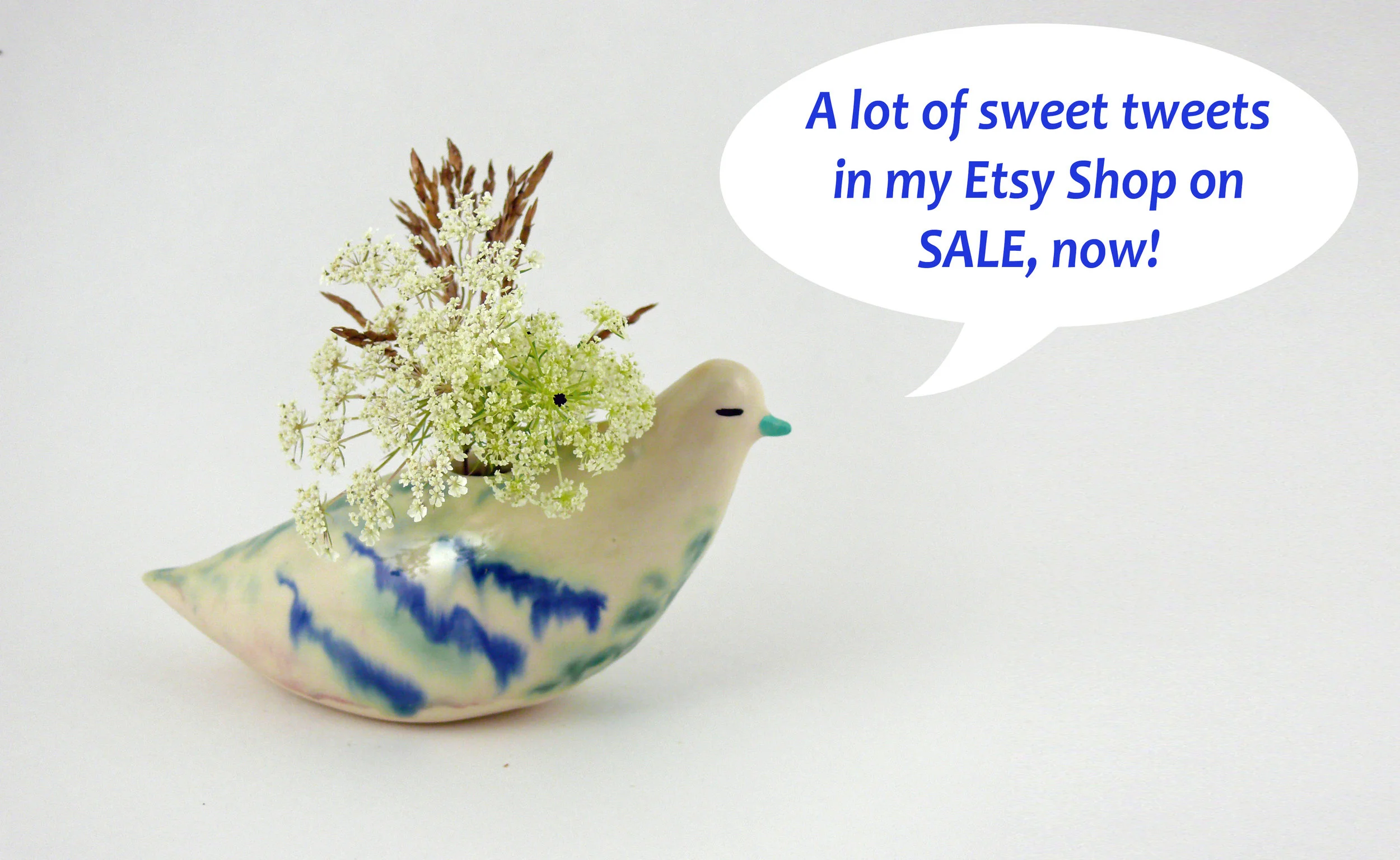 Porcelain bird vase, 5" high, now in my etsy shop