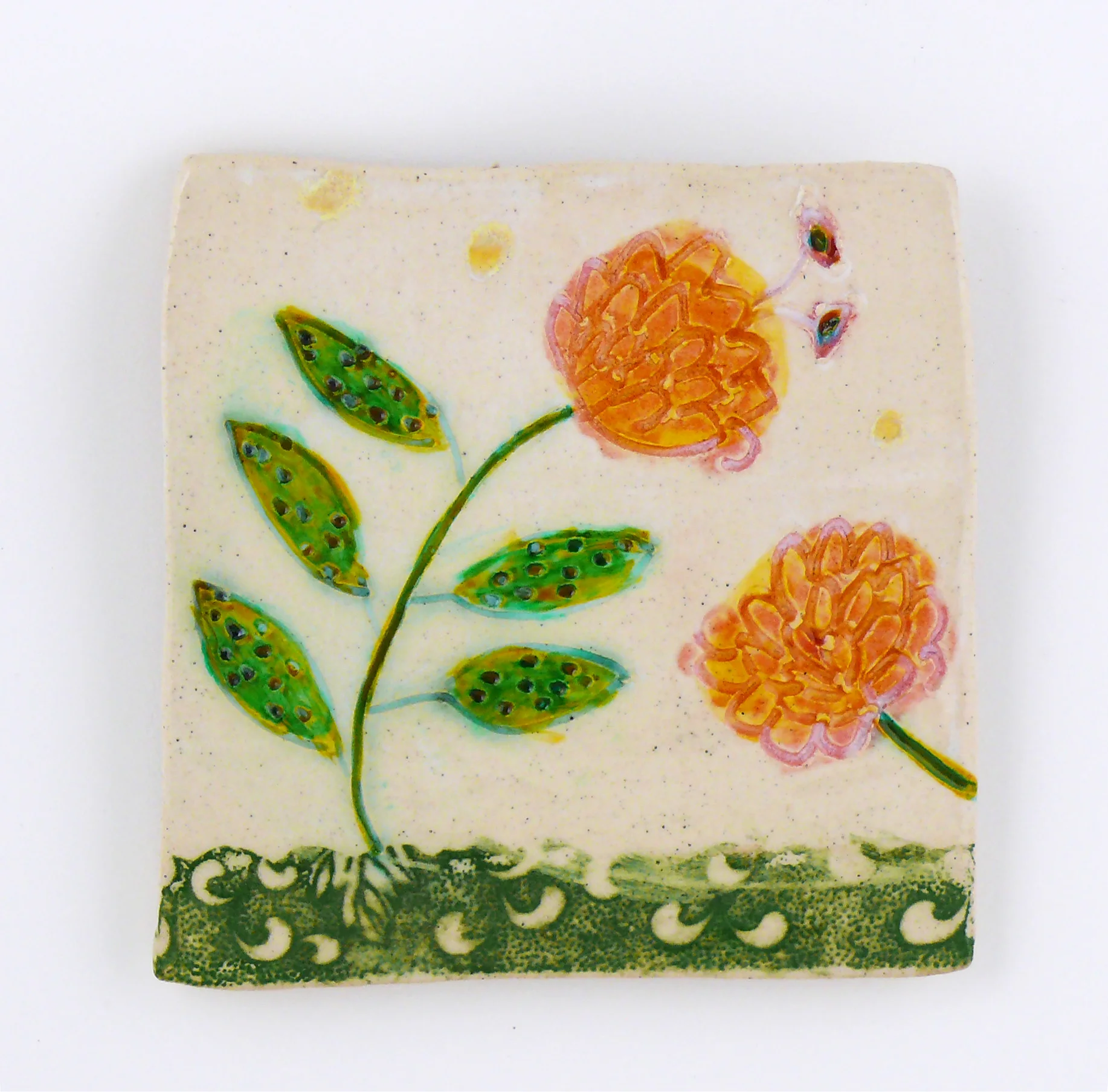 Flowers. porcelain wall tile. Cathy Kiffney. 5x5”