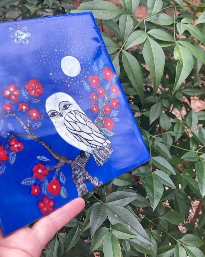 It&rsquo;s been a few years but I now have these tile designs back in my shop! This one is &ldquo;By the light of the silvery moon&rdquo; , 6x6 ceramic tile, with or without a metal hanger on the back. 

https://cathykiffneystudio.etsy.com/listing/15