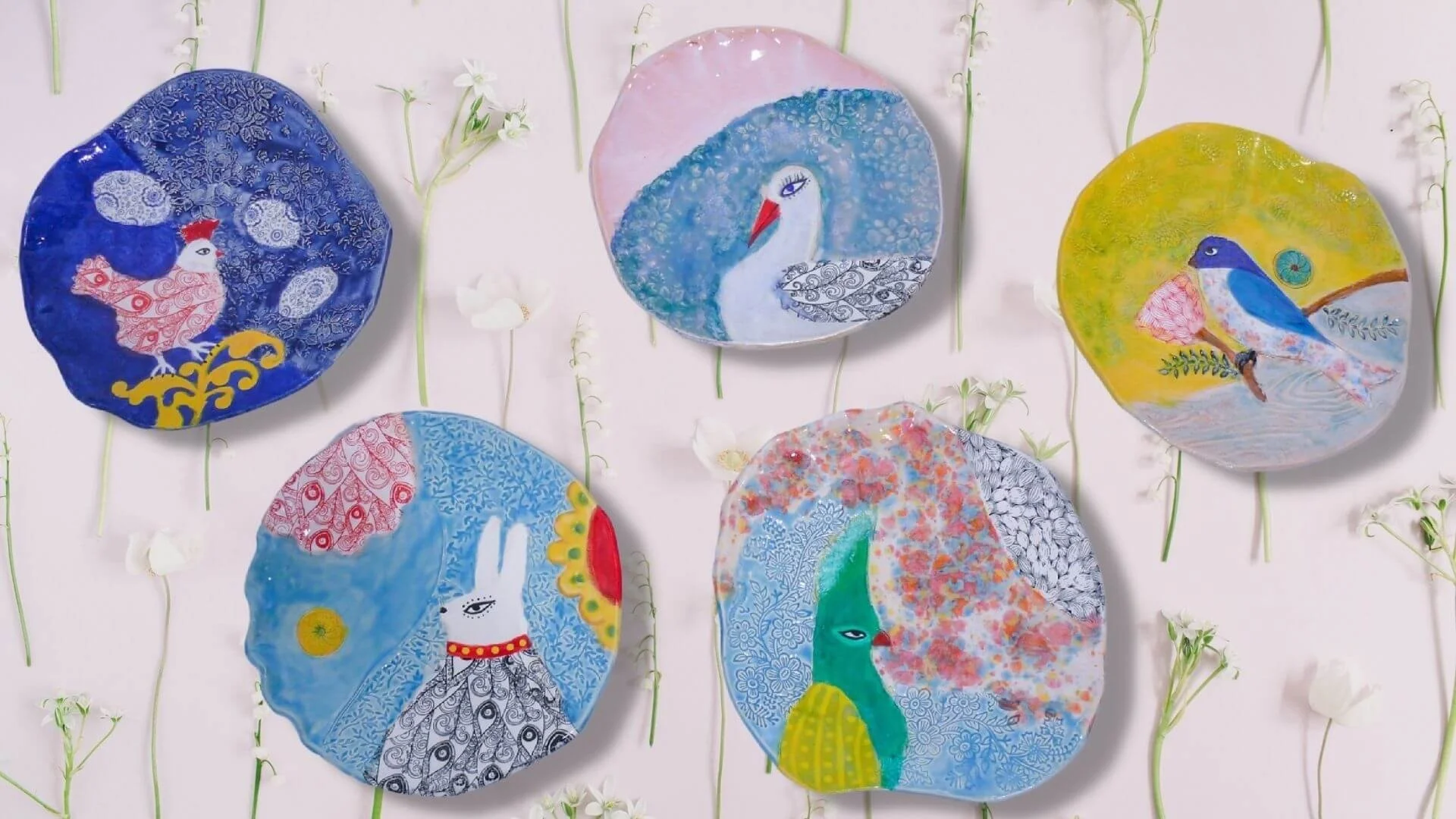 hand made ceramic art plates. unique wall decor by Cathy Kiffney