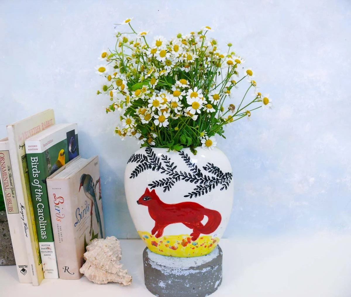 ceramic vase with red fox painting