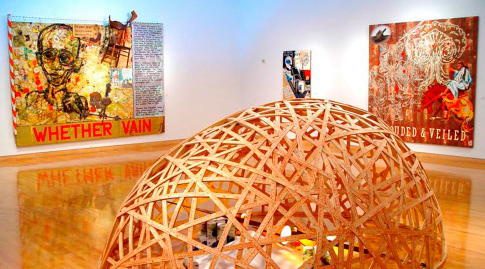 Jerry E. Smith, Covered & Smothered: 3000 feet wood lathe, 300 Home Depot yardsticks, 50 lbs. salt and vintage pole lamp, 11X12X5 ft., 2012