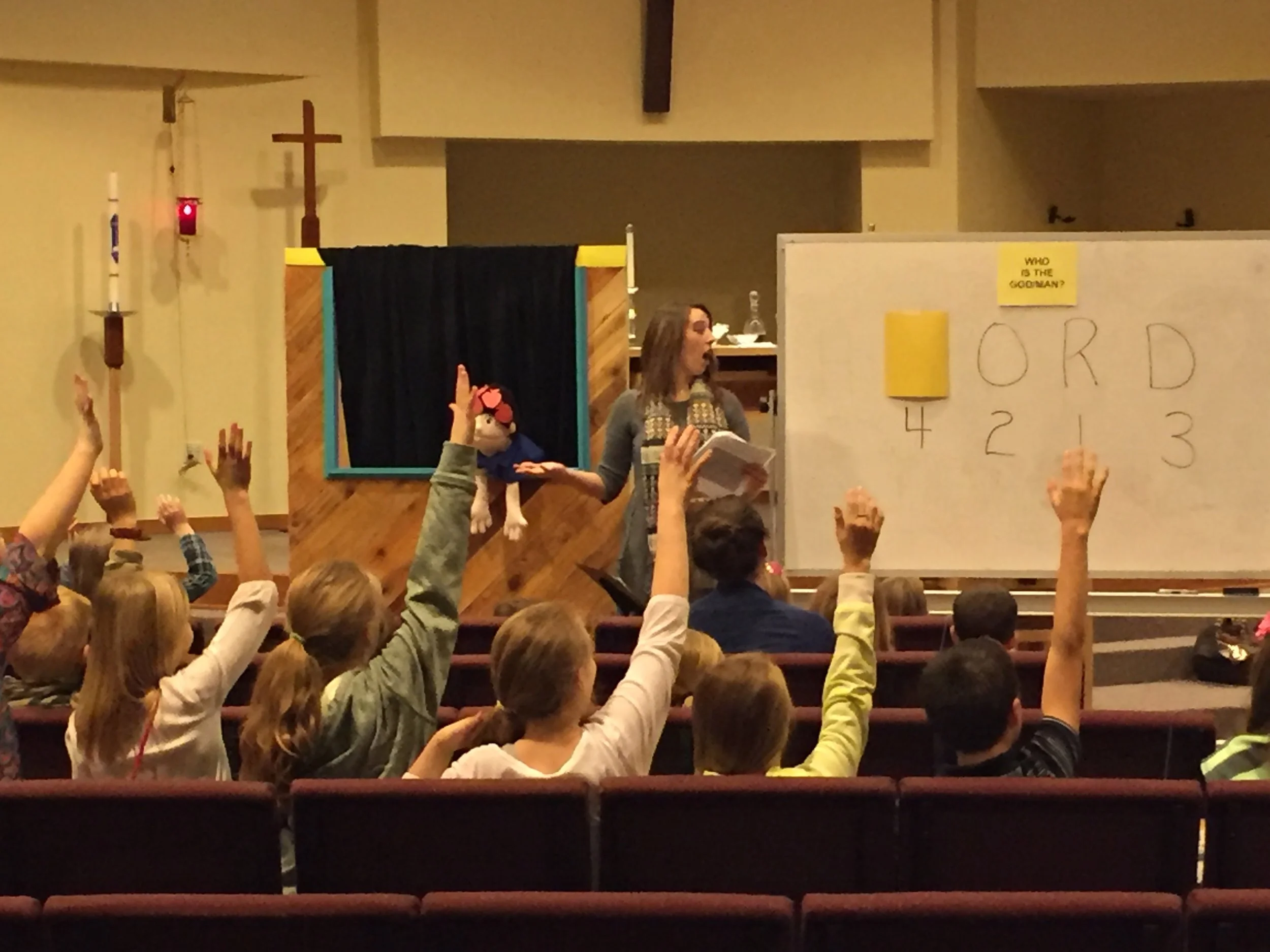 Puppet show for Children's Bible Study on Sunday mornings. Bible Study starts at 9:45 am.