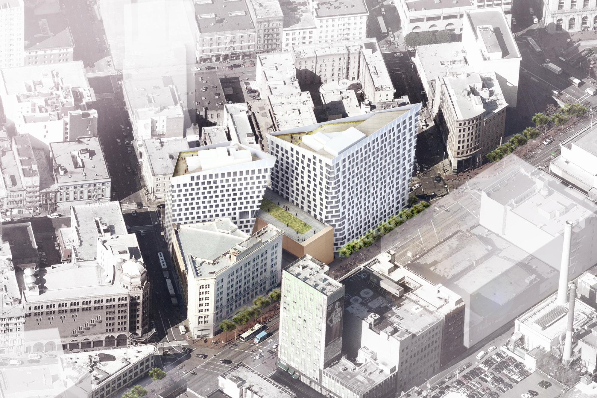 image courtesy of BIG 970 MARKET (done while employee at BIG) Project Leader: Brian Rousseau Rome Program: Residential | Hotel | Performance Theaters Size: 550,000 sf | 50,000 m2 Client: GROUPi Location: San Francisco, California, USA Status: In progress