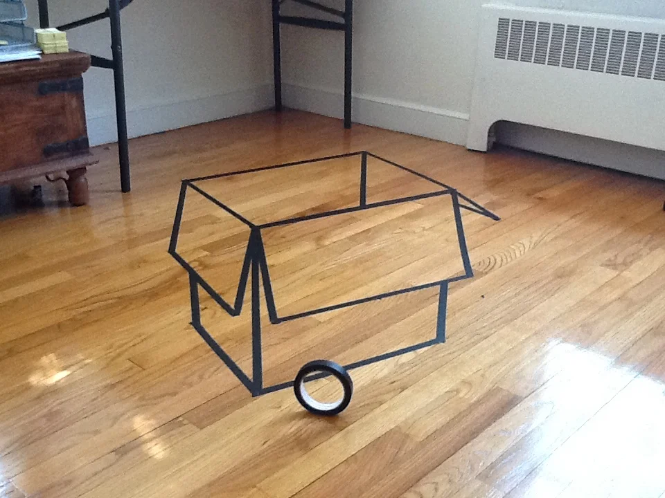  I developed a technique using a laser pointer and a tripod to create this anamorphic drawing. It required a lot of running back and forth but it got the job done. 