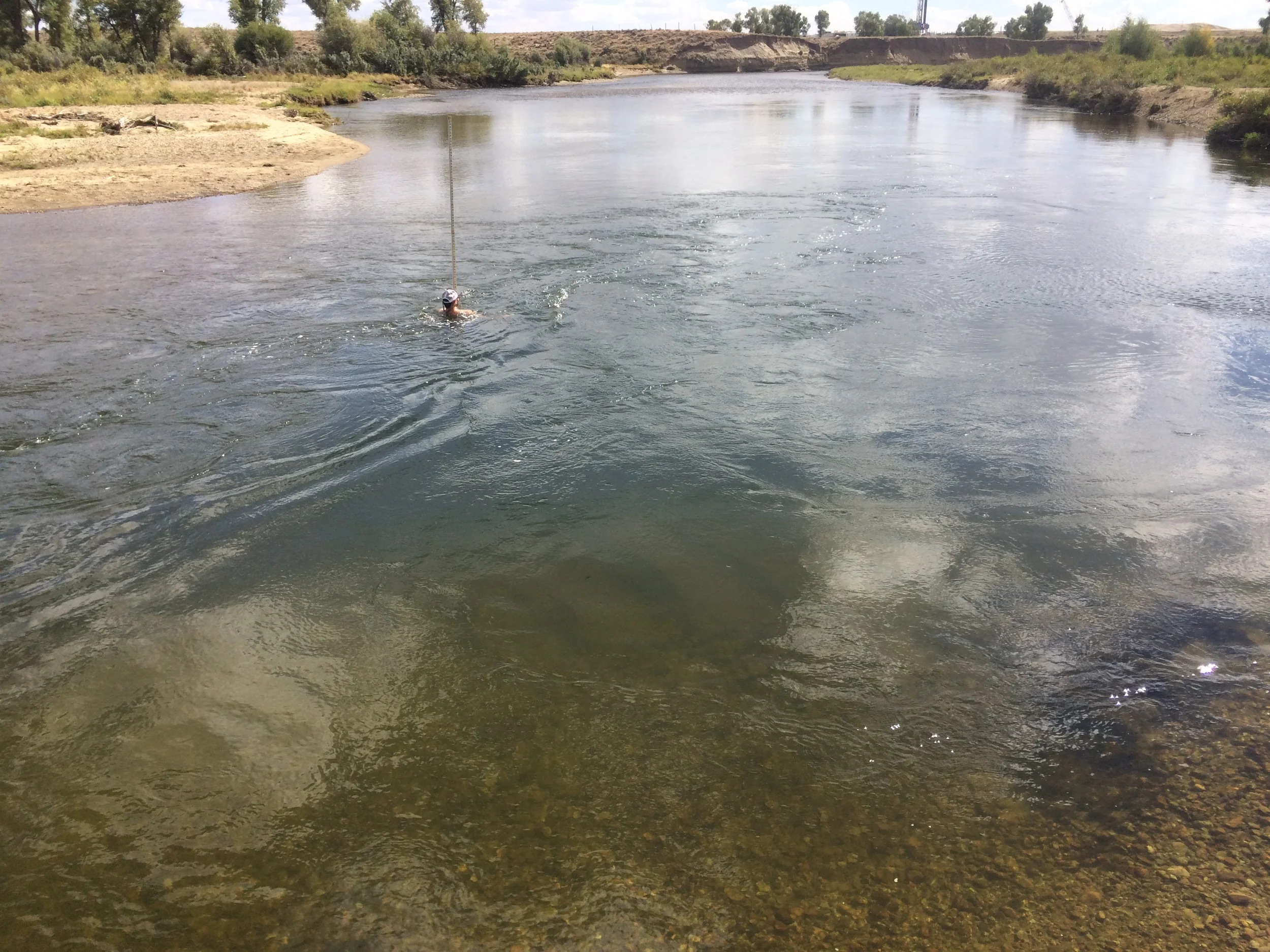 Surveying one of the deeper pools