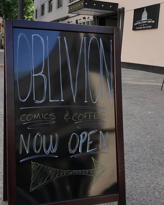 NOW OPEN @oblivioncomics !!!!
Come try the best @chocfishcoffee and get some great comics right here on the north side of the @themaybuilding - 1020 11th St!

Check out @capitoleventcenter for a $25 Gift card giveaway to @oblivioncomics