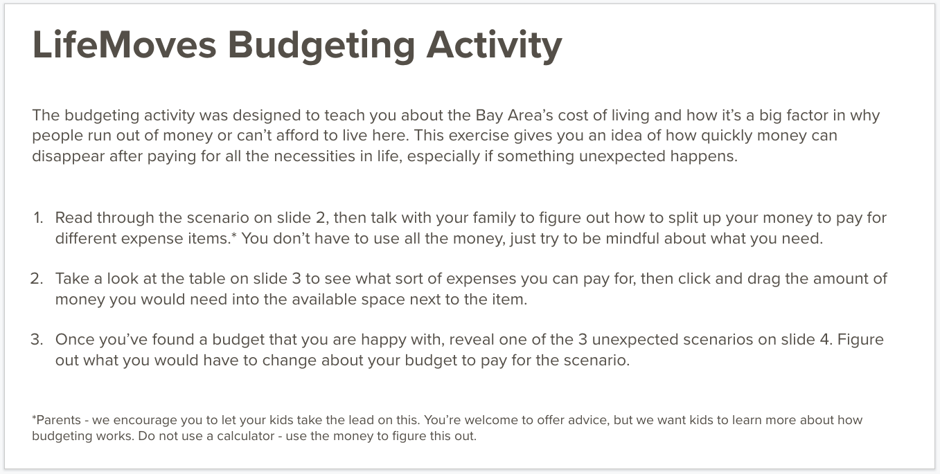  Instructions for the budgeting game 