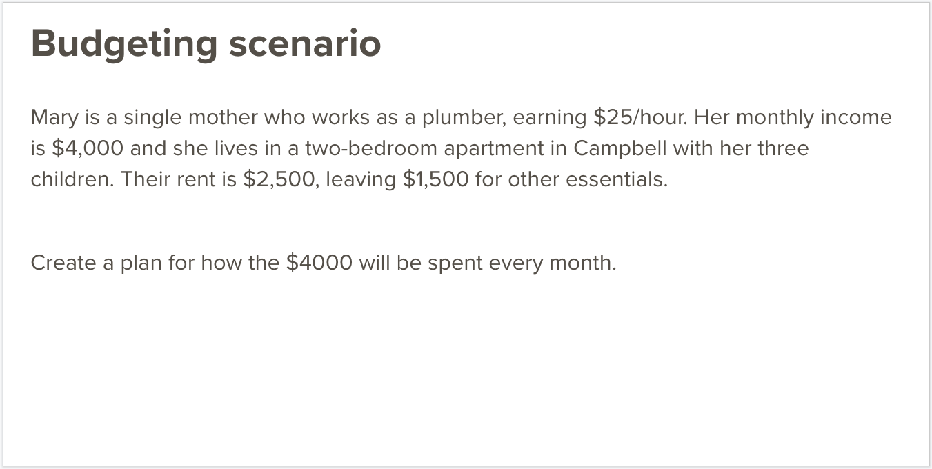  The scenario that is given to start budgeting 