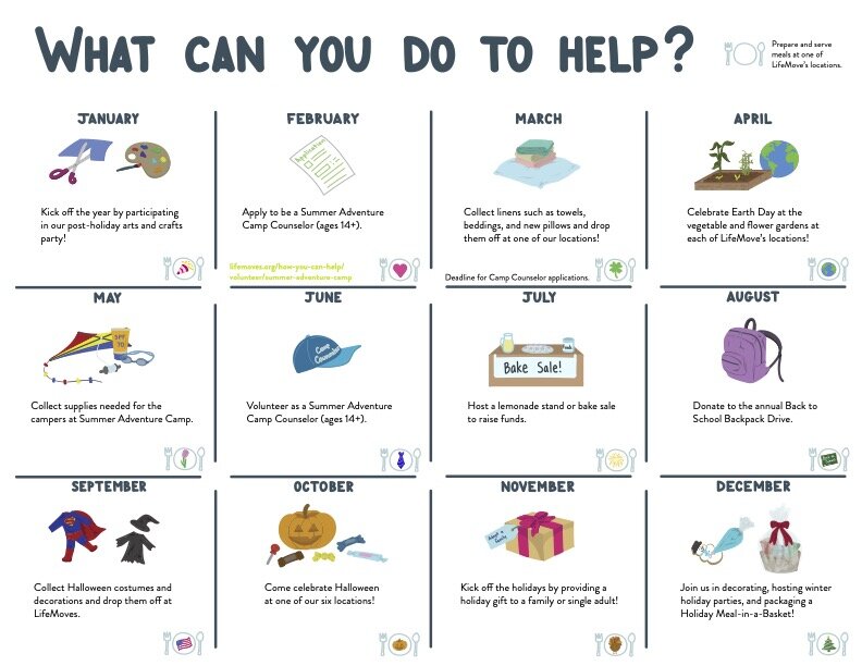  The inside of the brochure containing a calendar of LifeMoves events 