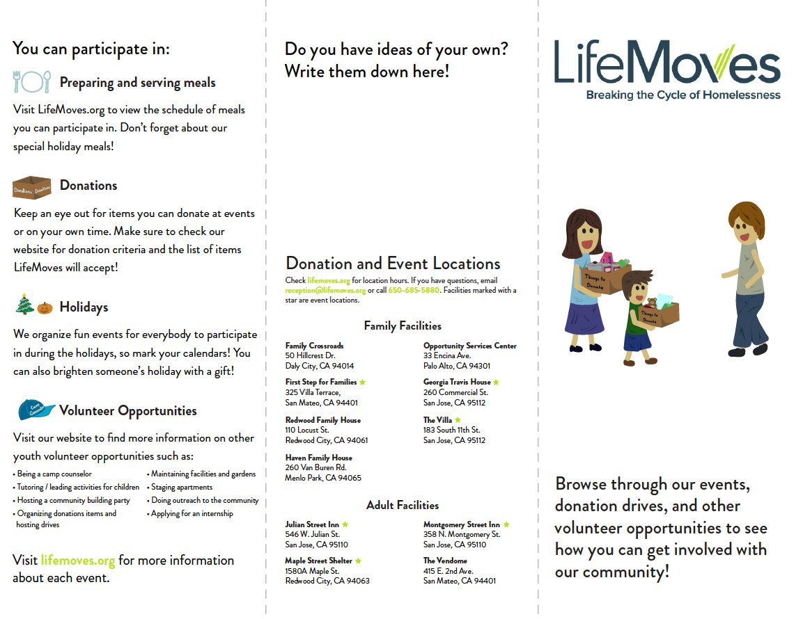  Outside of the brochure with other ways to get involved and locations 