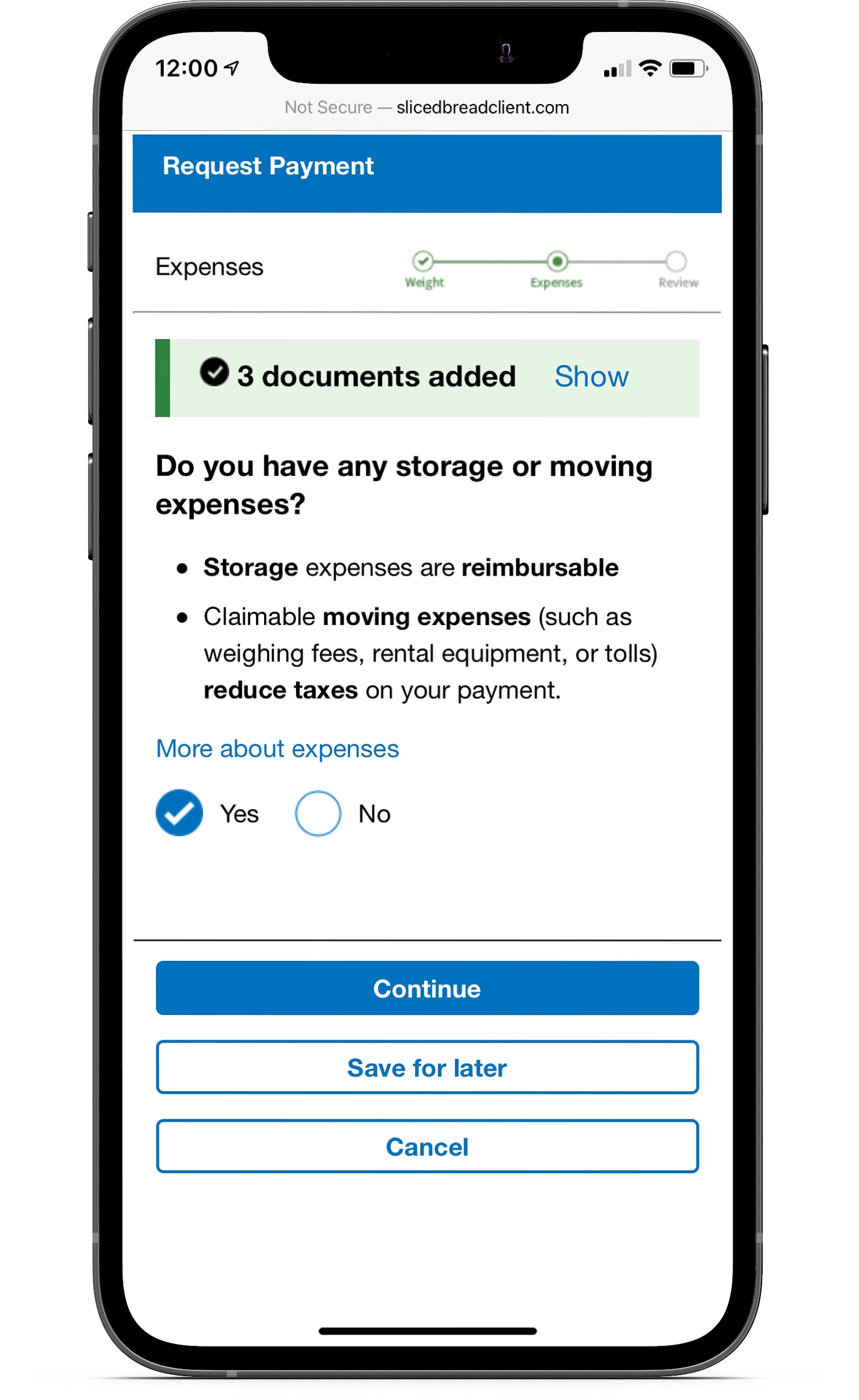  Asking for expense receipts with an option to add more 