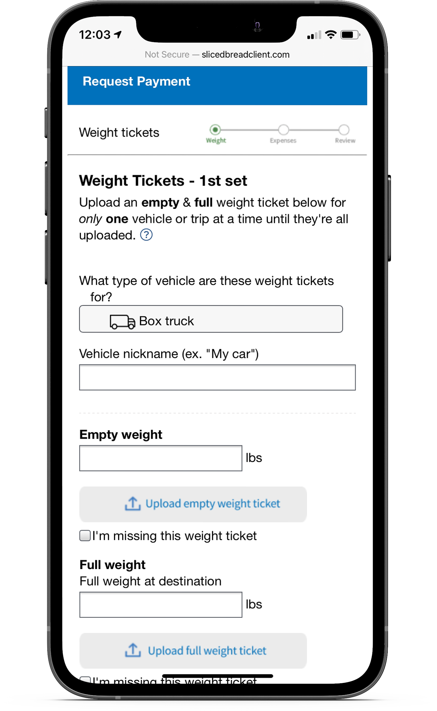  Starting with weight tickets, with an option to add more for multiple trips or vehicles 