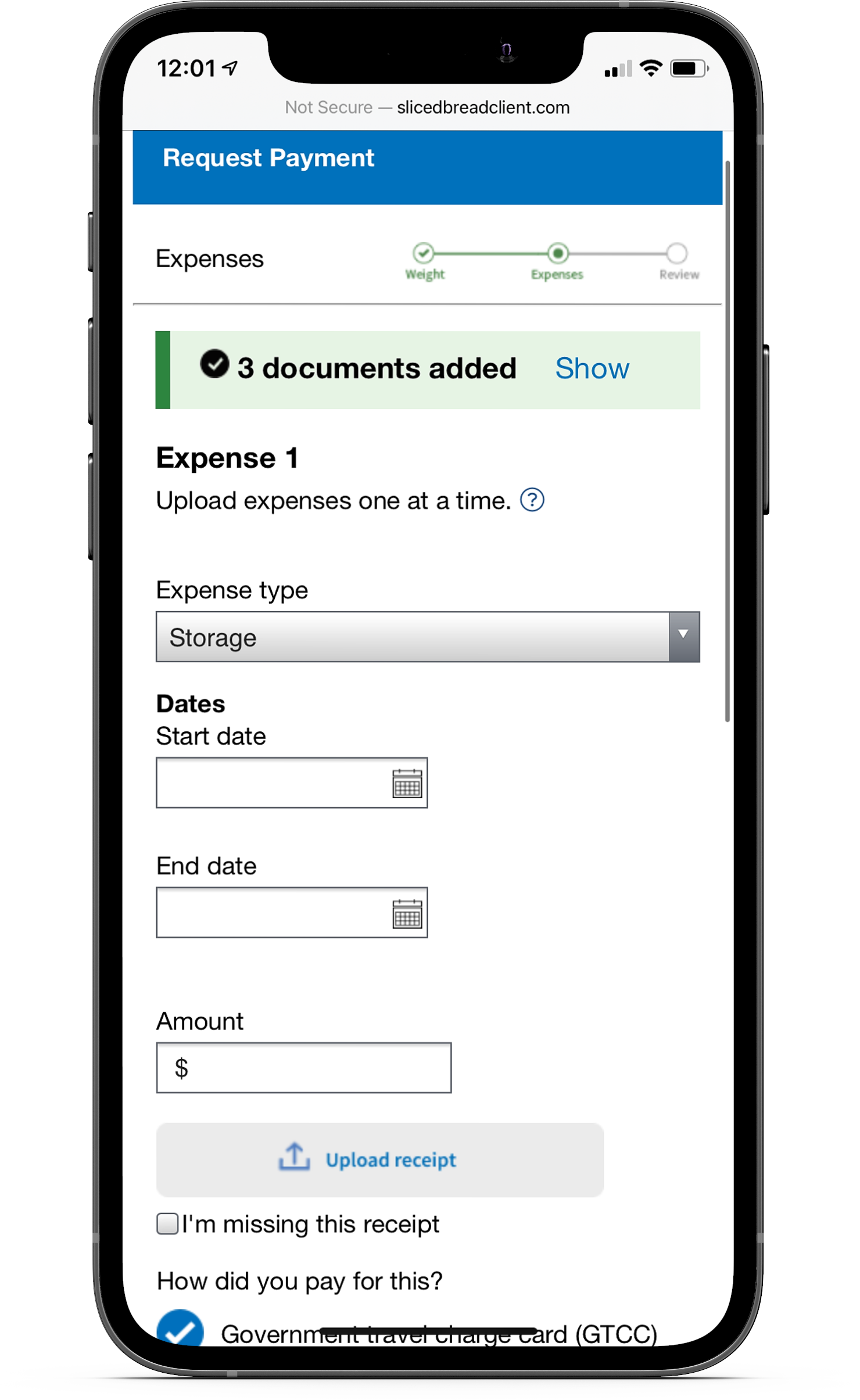  Creating an interstitial screen to ask for storage or moving expenses 