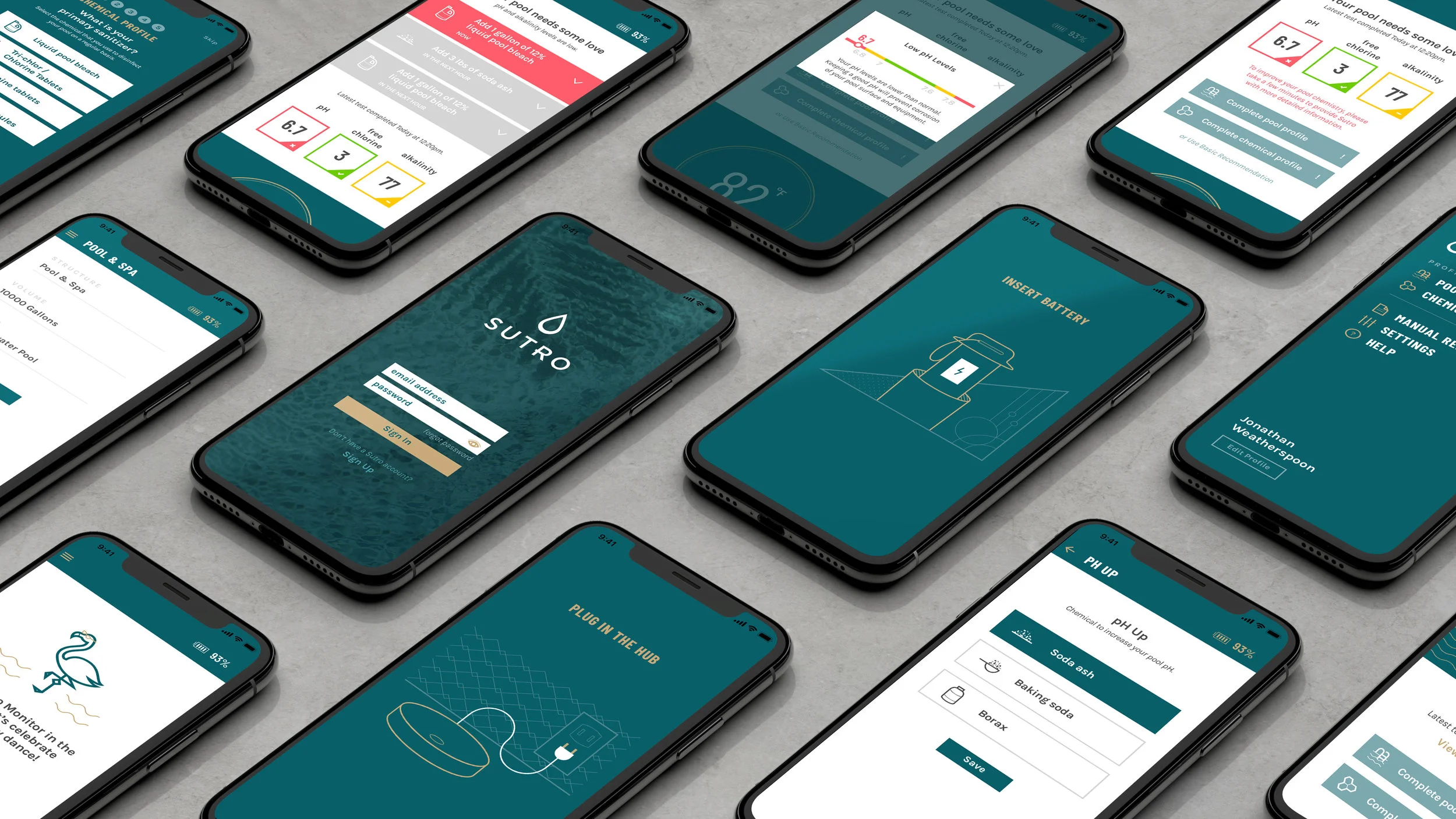 Sutro pool monitor app screens