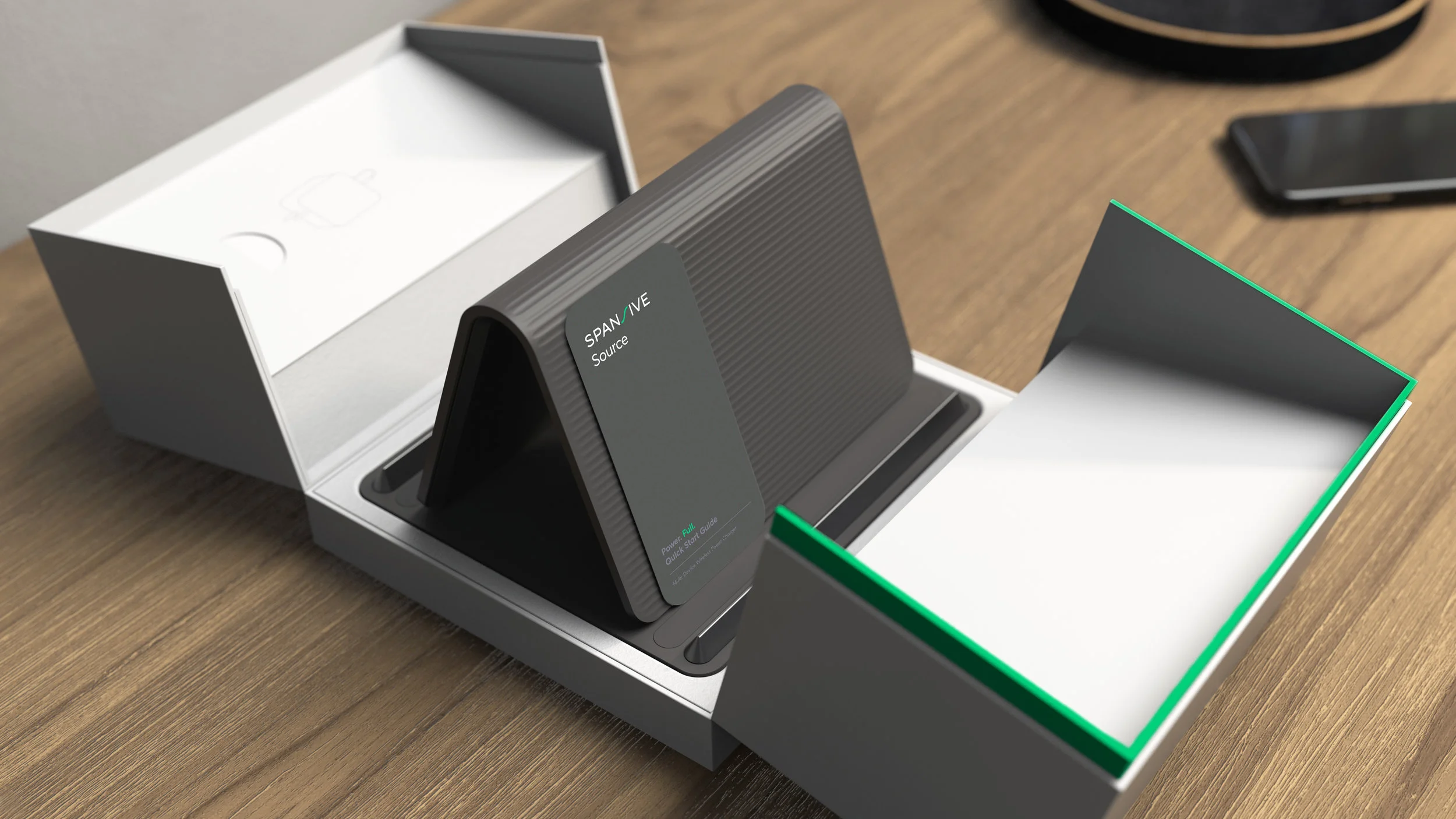 Spansive source charger packaging clamshell open