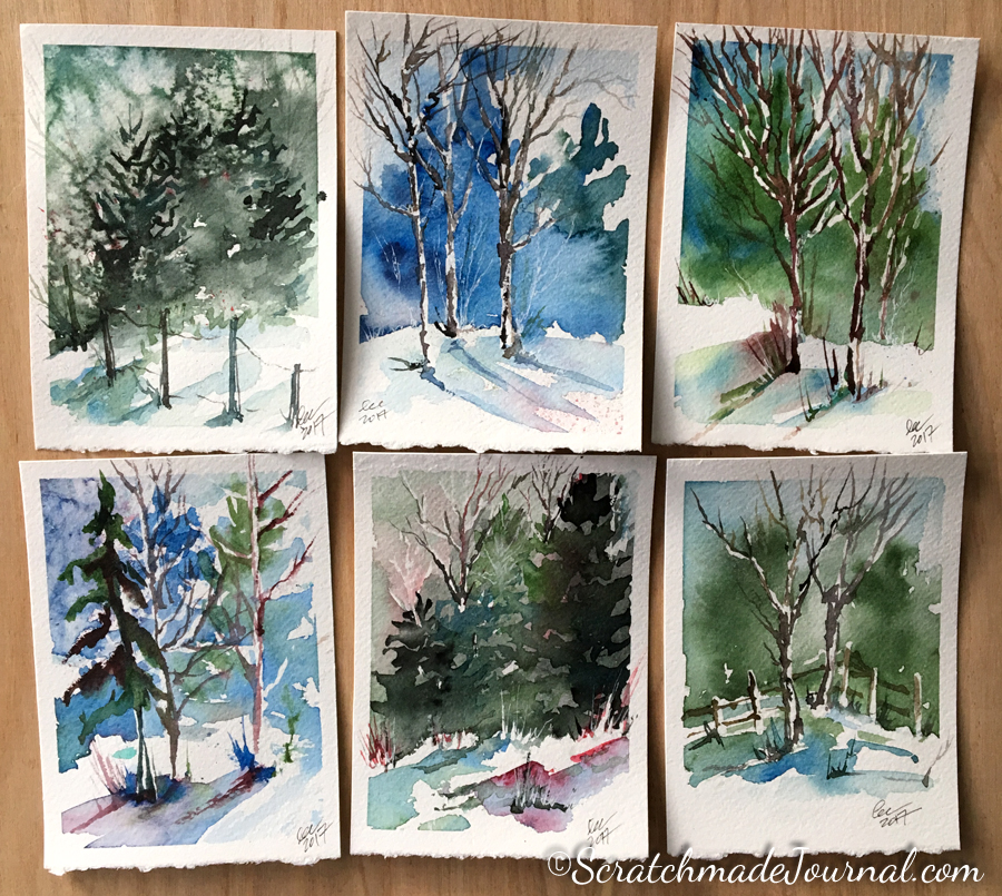 Winter Landscape Watercolor Painting Imaginary Watercolor 5x7” Watercolor Small Landscape Painting