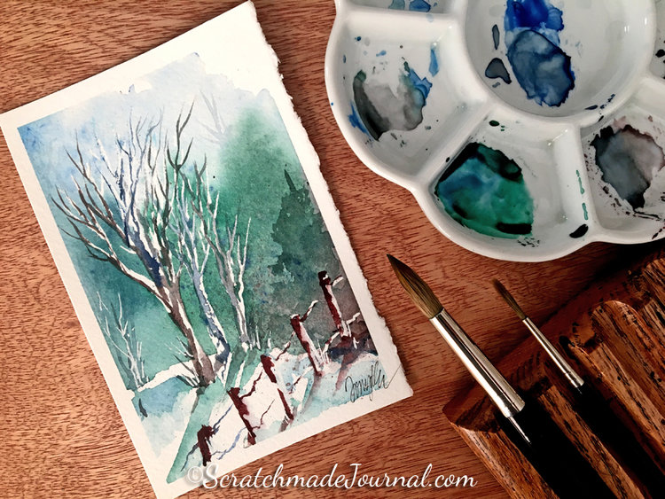Winter Woodland Watercolor Tutorial, Winter Landscape Watercolor Painting Tutorial
