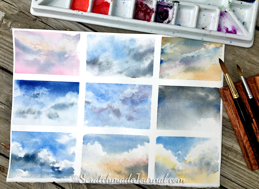 Watercolor Tutorial How To Paint Skies Clouds Scratchmade Journal - Watercolor Painting Lesson For Beginners