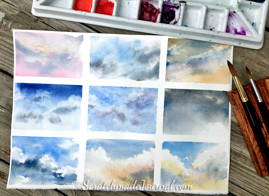 Watercolor Tutorial How To Paint Skies Clouds Scratchmade Journal