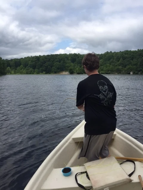 Aiden feeling the surge of bull bream surging under the boat and heading for deep water.