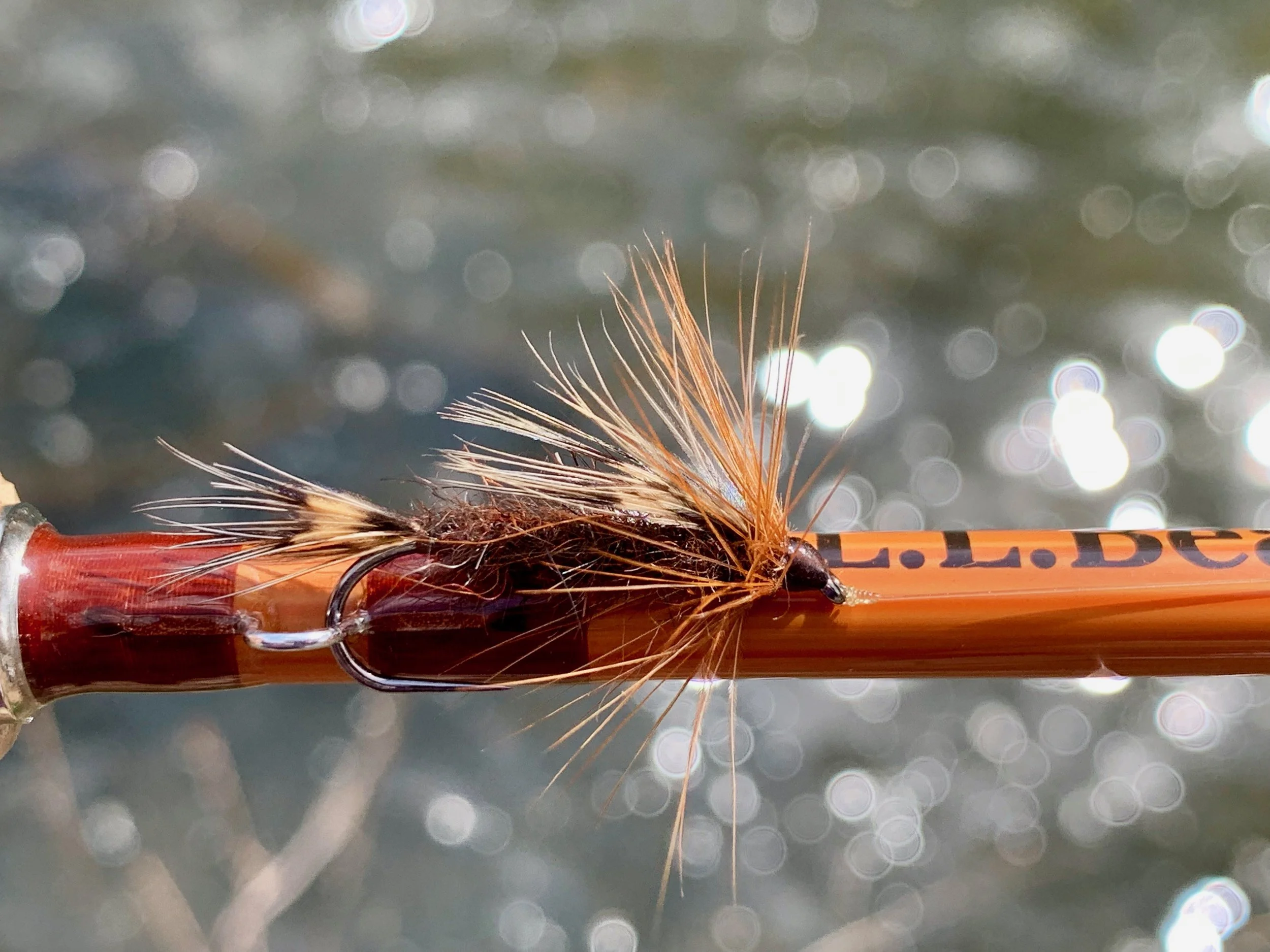 A third version of the fly with a brown dubbed body and brown hackle.